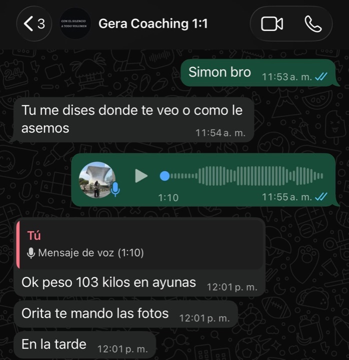 Mensaje de Gerardo al iniciar: 103 kilos en ayunas